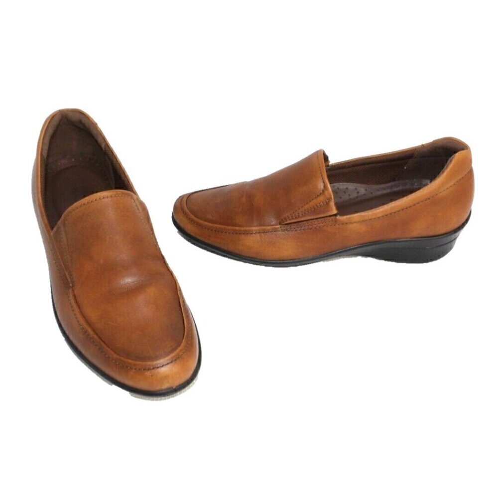 ECCO brown leather loafers wedge heel women's size 41 US 10